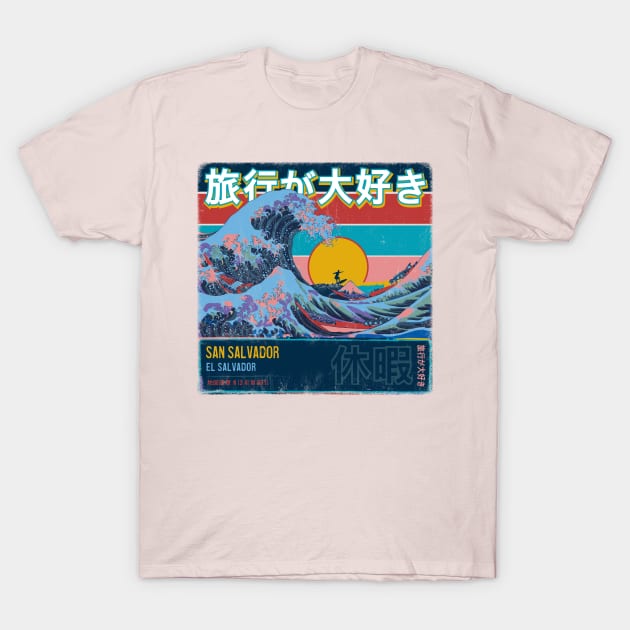 San Salvador, El Salvador, Japanese Wave Travel T-Shirt by MapYourWorld